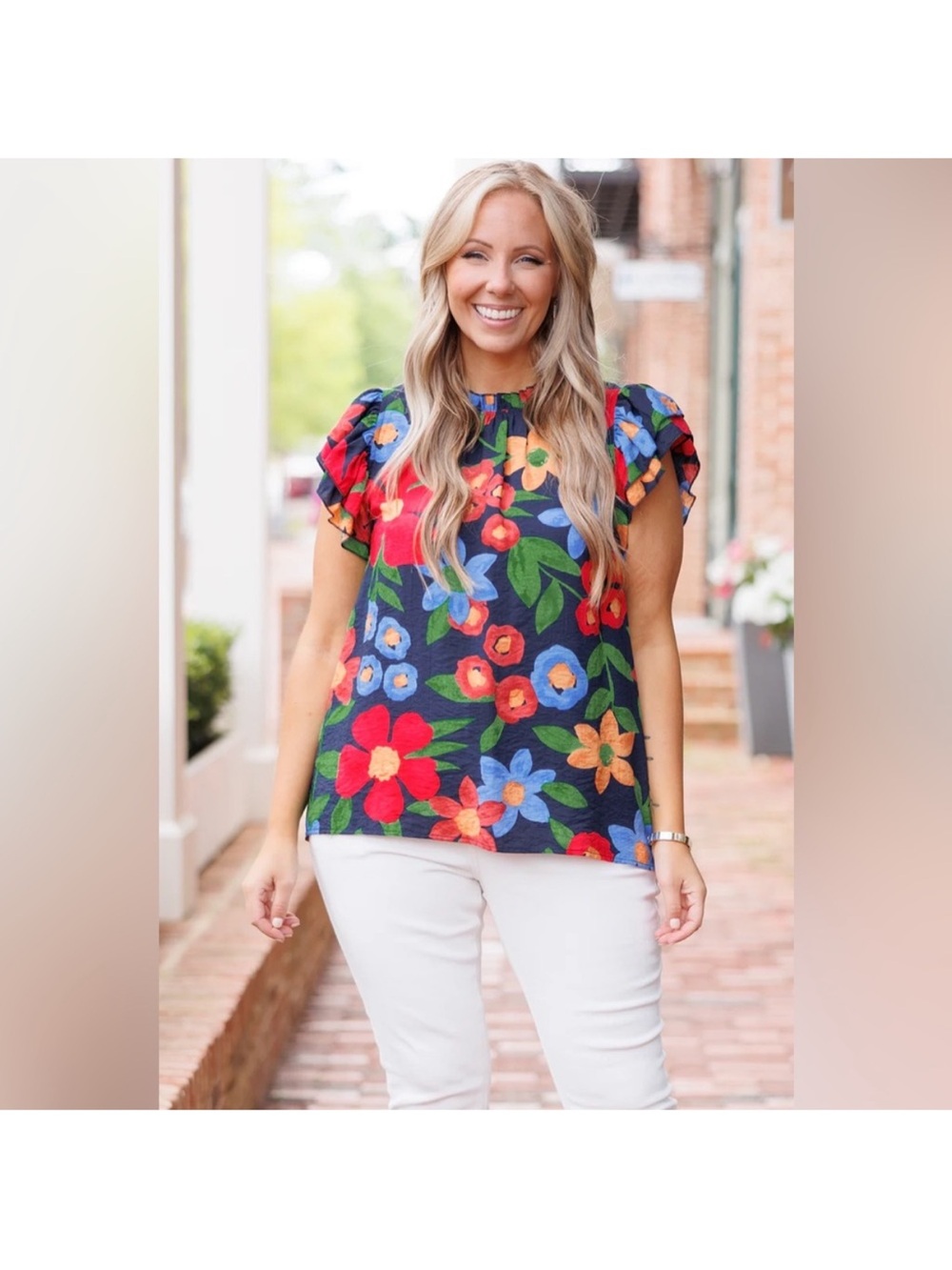 Entro Whirlwind Passion Top in Navy Blue Floral